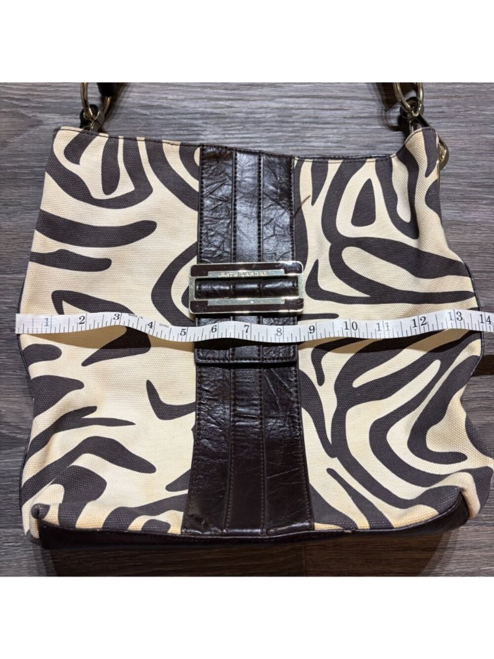 Nine West Zebra Print Hobo Shoulder Bag Faux Leather Brown Cream Y2K Pink Lining - Picture 10 of 16